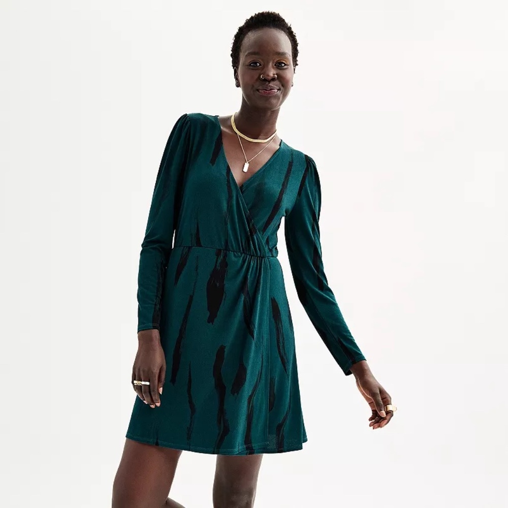 Nine West Long Sleeve Wrap Midi Dress